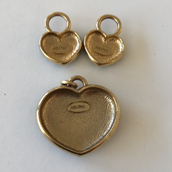 3pc Agatha forest green Enamel heart Pendant Collection Gold tone - Picture 3 of 7